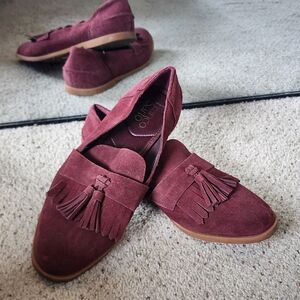 Franco Sarto Maroon Suede Loafers with Tassels